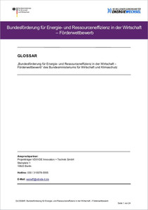 Deckblatt des Glossars zum Förderwettbewerb Energie- und Ressourceneffizienz