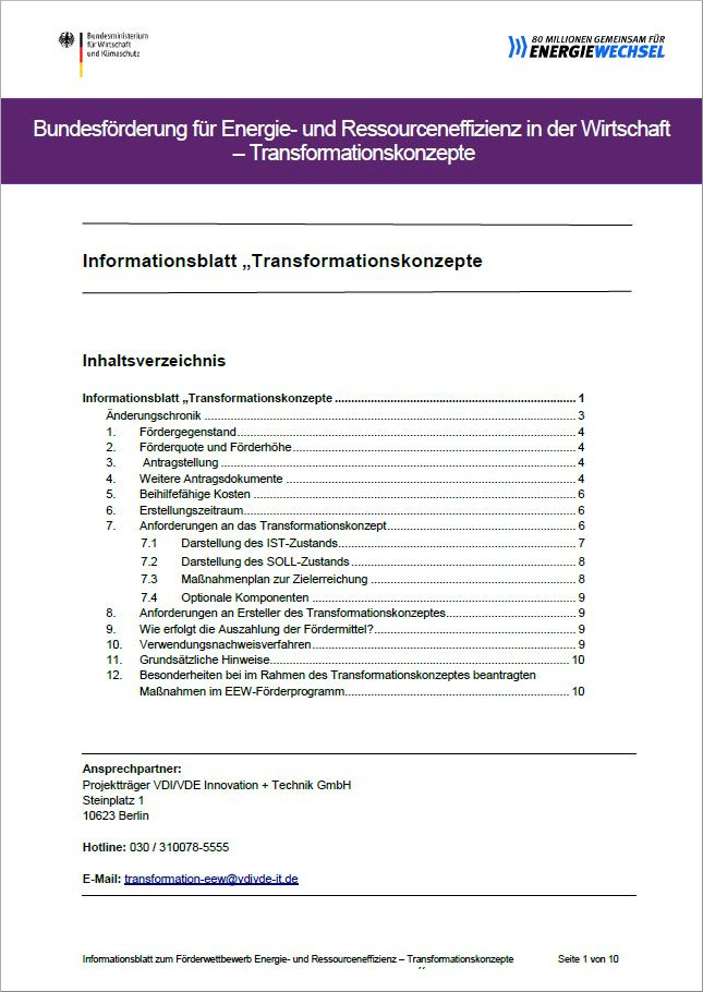 Deckblatt des Informationsblatts zu den Transformationskonzepten
